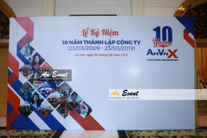 Cho thuê khung backdrop Lễ kỷ niệm thành lập Công ty Du học Mỹ Việt AMVNX - Khách sạn Daewoo Hà Nội