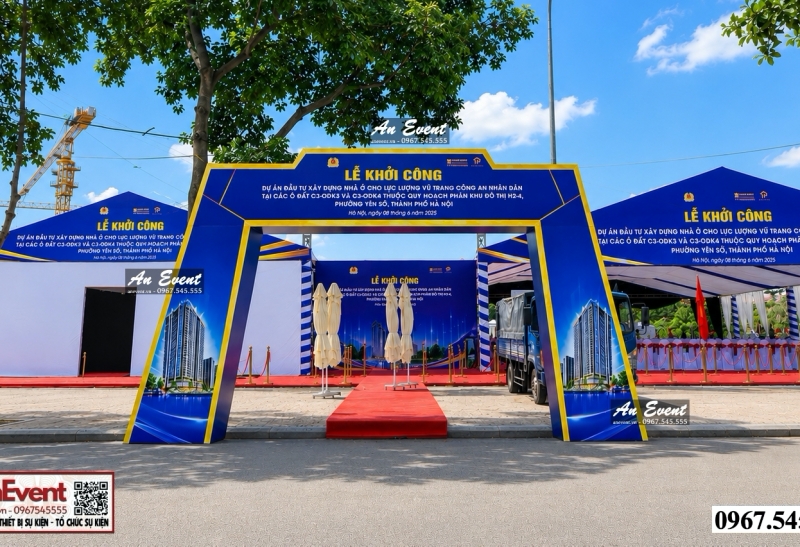Thi công cổng chào khung sắt căng bạt